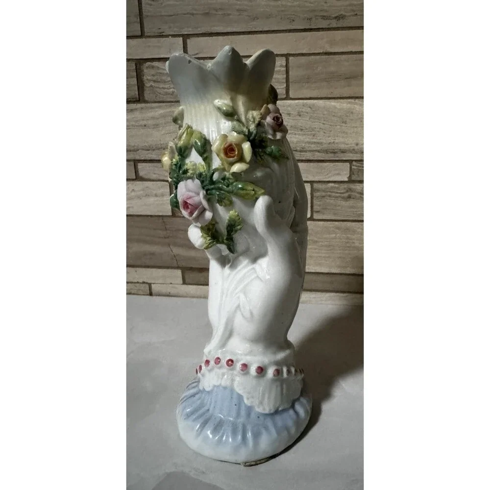 Antique Dresden-style porcelain hand-shaped figural vase